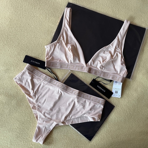 NWT - Versace - Greca Border Bra & Brief Set - Size 3 - Nude - Picture 2 of 5